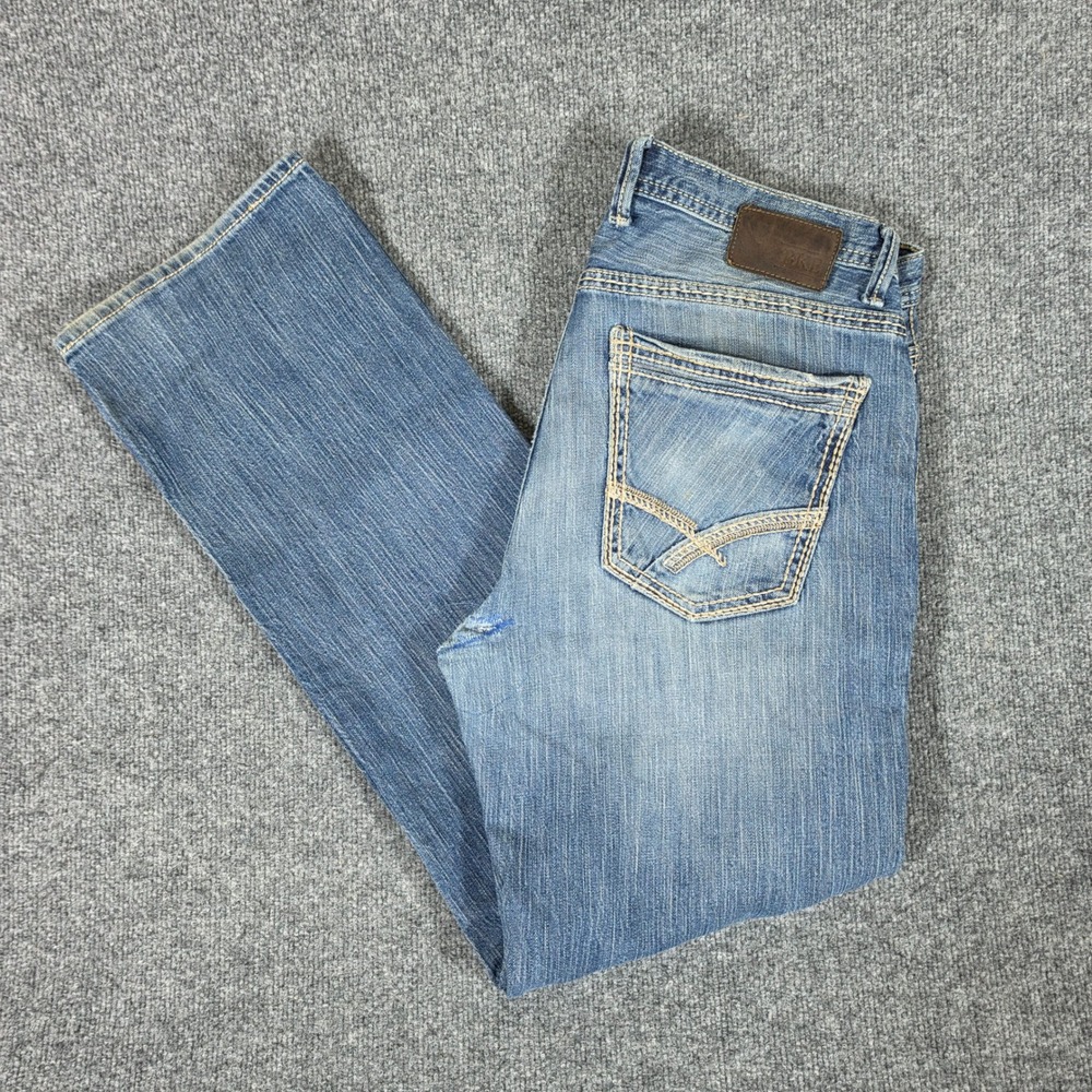 BKE Tyler Straight Men Blue Denim Jeans Medium Wash Tagged 34R Actual 33x30 Flaw